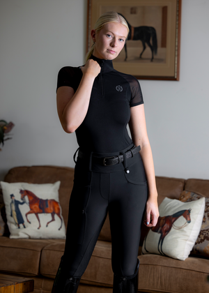 
                  
                    Load image into Gallery viewer, Black &amp;#39;Daisy&amp;#39; Short Sleeve Riding Top
                  
                