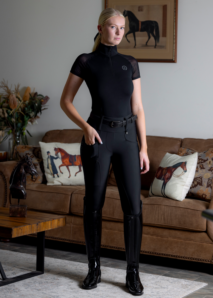 
                  
                    Load image into Gallery viewer, Black &amp;#39;Daisy&amp;#39; Short Sleeve Riding Top
                  
                