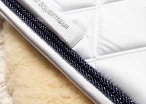 
                  
                    Load image into Gallery viewer, &amp;#39;The Duchess&amp;#39; White Competition Saddle Pad - Navy Jewel
                  
                