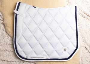 
                  
                    Load image into Gallery viewer, &amp;#39;The Duchess&amp;#39; White Competition Saddle Pad - Navy Jewel
                  
                