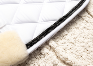 
                  
                    Load image into Gallery viewer, &amp;#39;The Princess&amp;#39; White Merino Top Fleece Jewel Competition Saddle Pad
                  
                