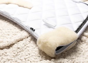 
                  
                    Load image into Gallery viewer, &amp;#39;The Princess&amp;#39; White Merino Top Fleece Jewel Competition Saddle Pad
                  
                