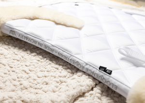 
                  
                    Load image into Gallery viewer, &amp;#39;The Princess&amp;#39; White Merino Top Fleece Jewel Competition Saddle Pad
                  
                