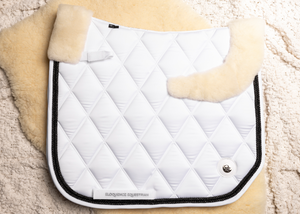 
                  
                    Load image into Gallery viewer, &amp;#39;The Princess&amp;#39; White Merino Top Fleece Jewel Competition Saddle Pad
                  
                