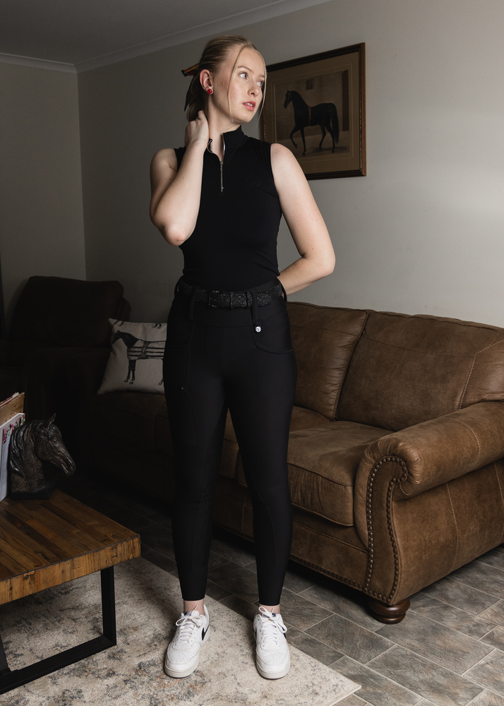 
                  
                    Load image into Gallery viewer, Black &amp;#39;Lilly&amp;#39; Sleeveless Riding Top
                  
                