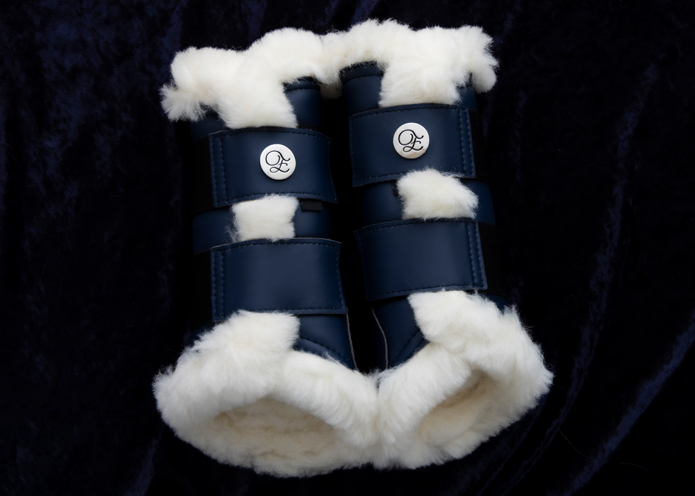 
                  
                    Load image into Gallery viewer, Navy Merino Fleece Tendon Boots
                  
                