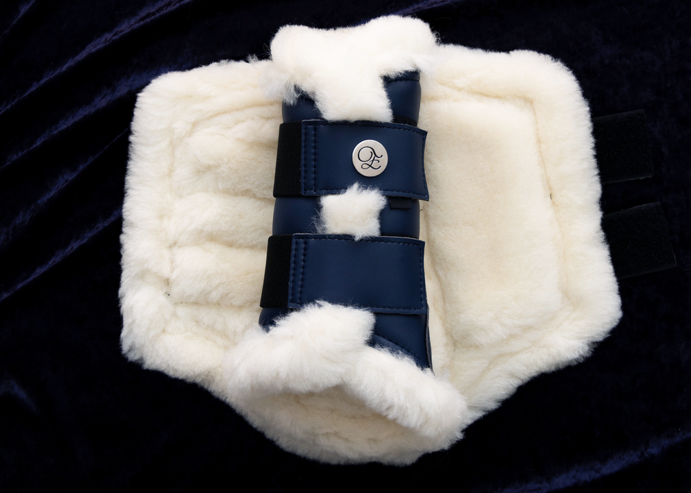 
                  
                    Load image into Gallery viewer, Navy Merino Fleece Tendon Boots
                  
                