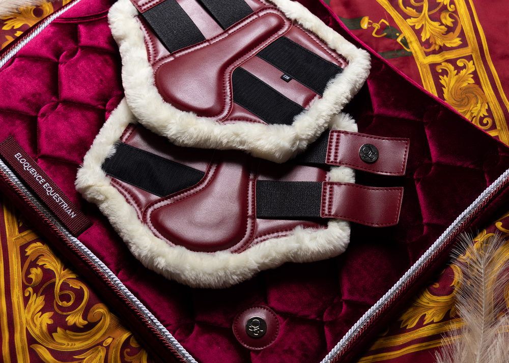 
                  
                    Load image into Gallery viewer, &amp;#39;The Empress&amp;#39; Ruby Red Fleece Tendon Boots
                  
                