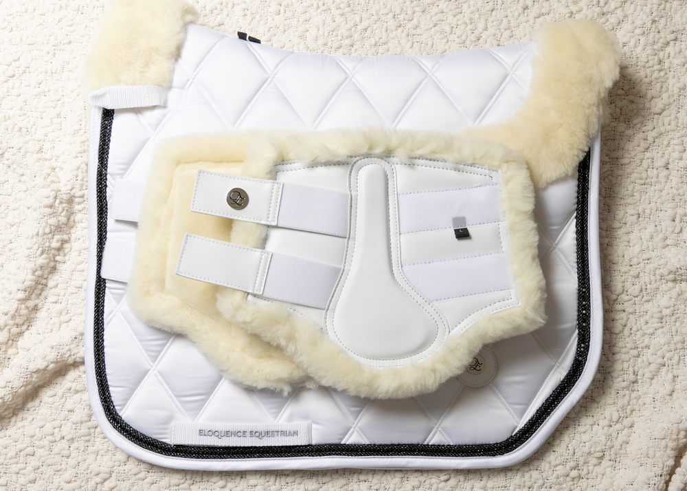 
                  
                    Load image into Gallery viewer, White Merino Fleece Tendon Boots
                  
                